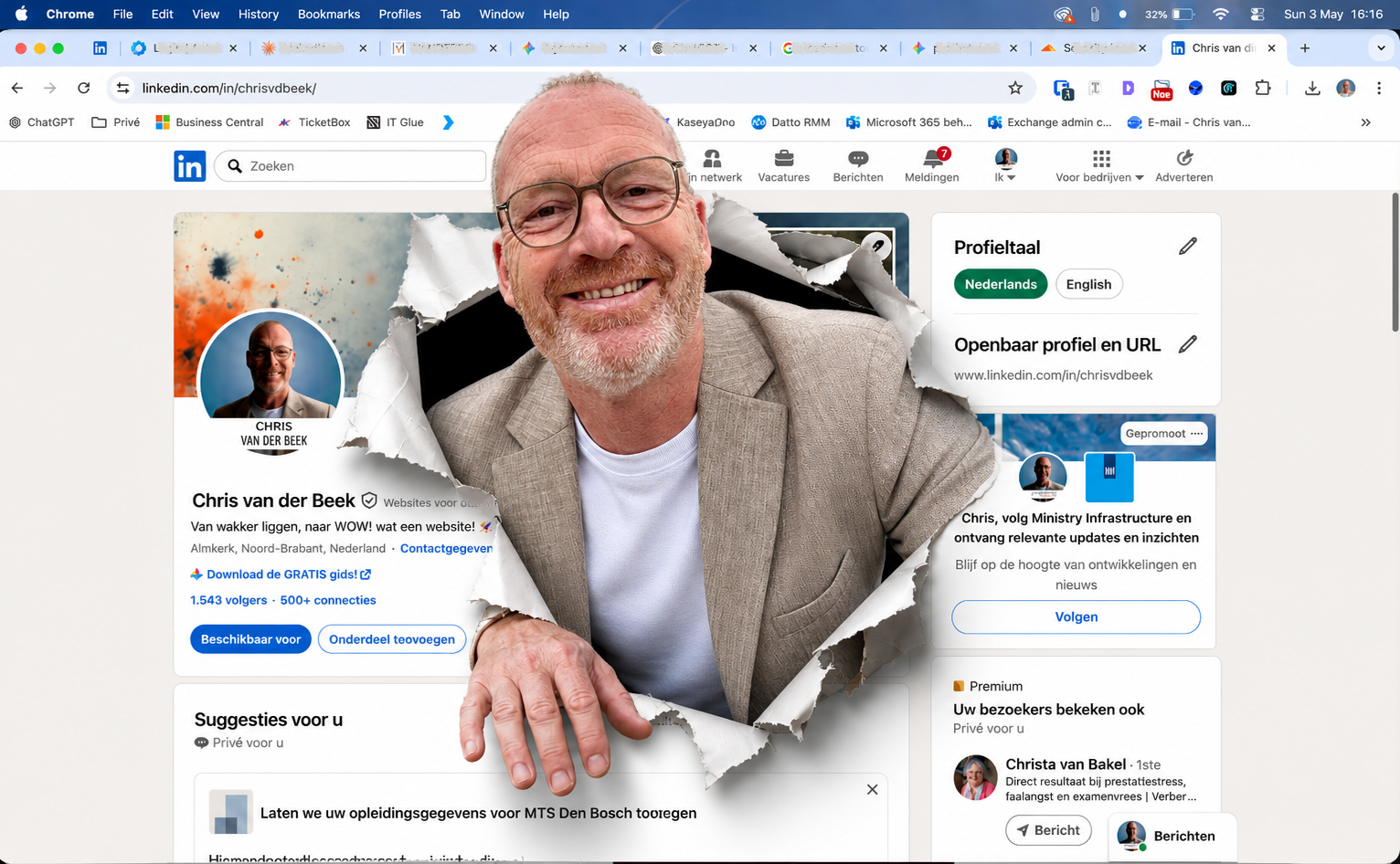 Chris van der Beek van VANDERBEEK Solutions komt door het scherm heen bij zijn LinkedIn-profiel