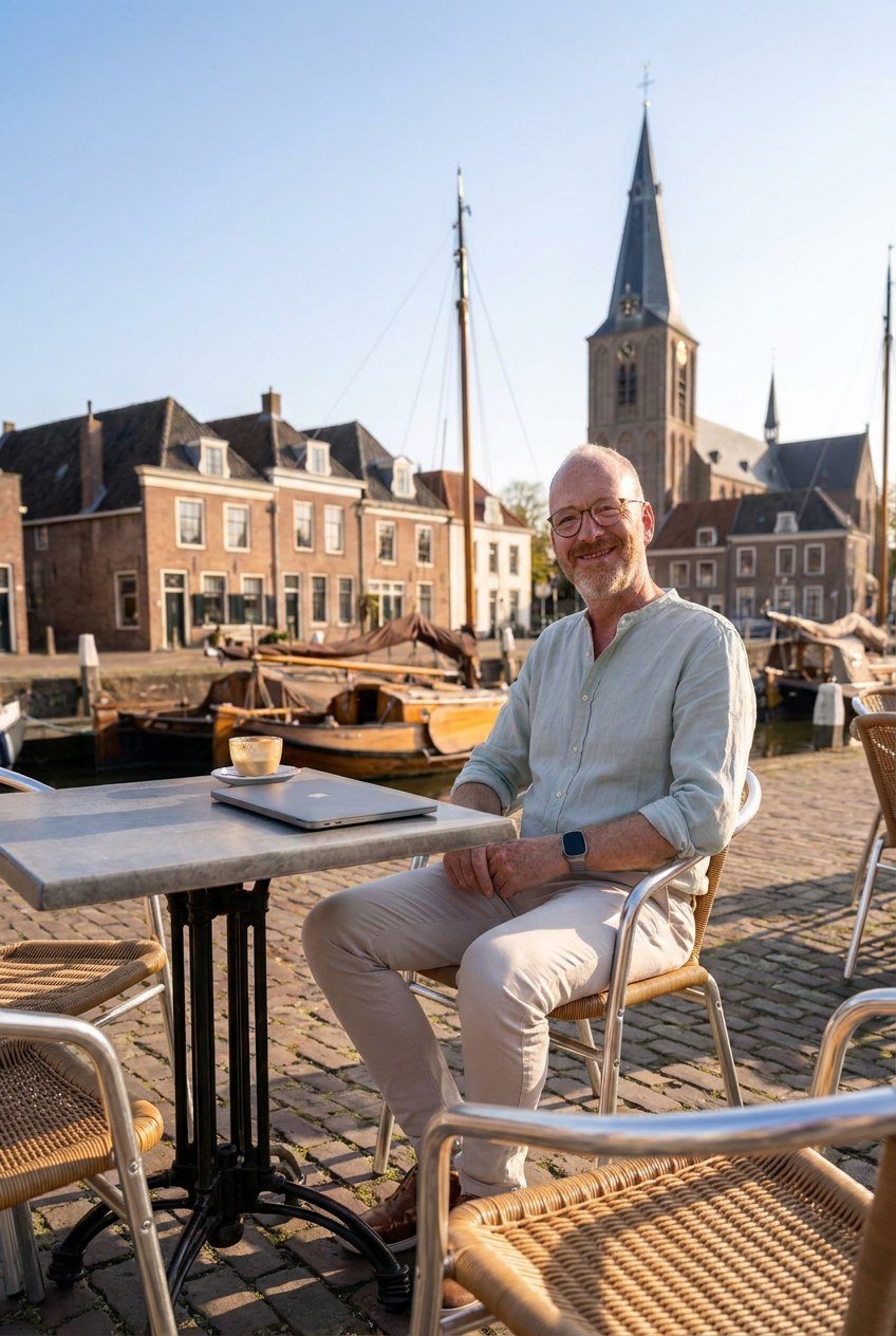 Webdesign Altena: Chris van der Beek aan de haven van Woudrichem
