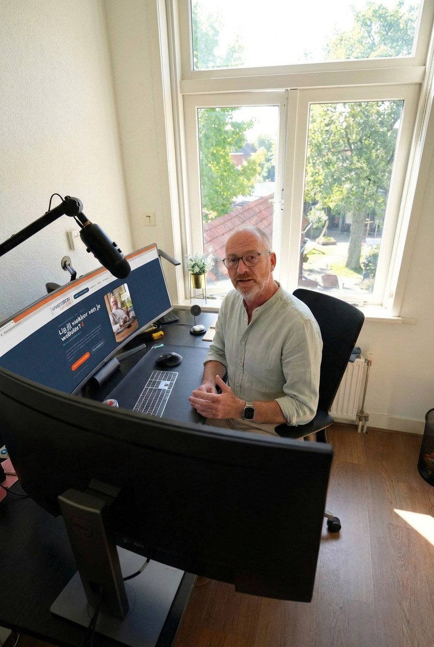 Chris van der Beek bespreekt het WordPress-onderhoud met een klant in een videocall